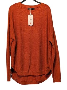 Merokeety Women XL Rust Orange Crewneck Oversized Cabincore Knit Sweater NEW